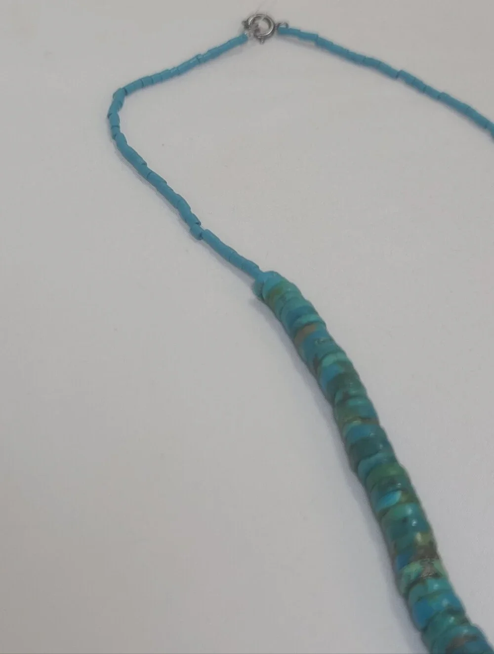 Turquoise Heishi Bead Mother Of Pearl Claw Shape Pendant 925 Sterling Necklace